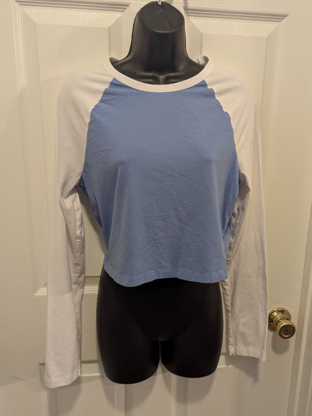 Pink crop blue and white long sleeve tee - L